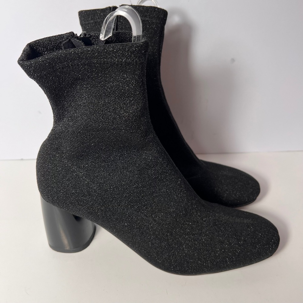 Free People Sparkly Black Ankle Boots Block Heel Pointed Toe Party Evening Shoes